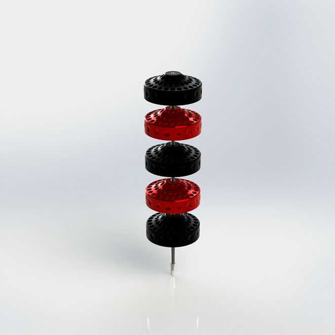 JETstacks illustration red and black, stacked 5 high